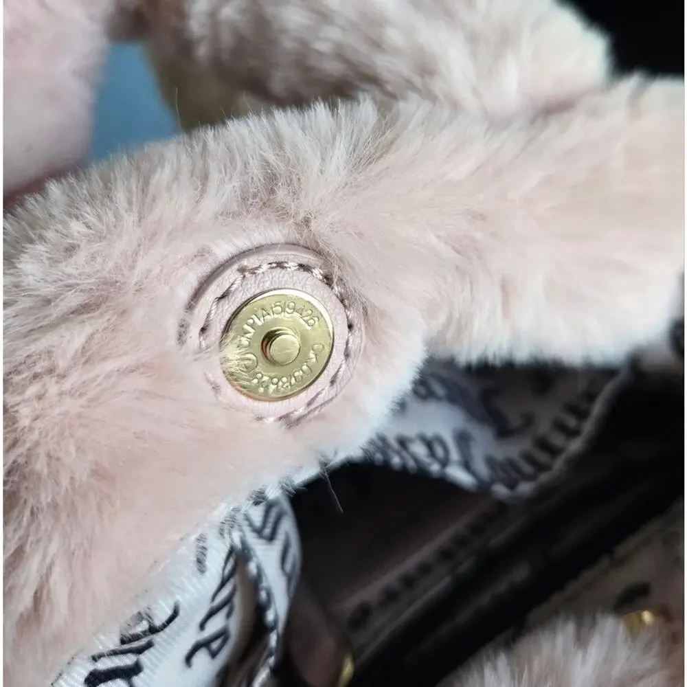 Juicy Couture Faux Fur Fluffy Mini Tote Handbag Dusty Blush Pink Y2K - Picture 14 of 14